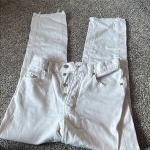 Sale — Lucky Brand White Distressed Mom Jeans, 27